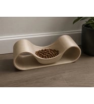 3D Baskı Dalgalı Formlu Mama Kabı Kedi ve Köpek Yemek Kabı Modern Eğimli Mama Kabı - Bej