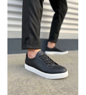 JY165 Elite Bağcıklı Cilt Erkek Günlük Sneaker Ayakkabı CBT - Siyah