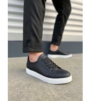 JY165 Elite Bağcıklı Cilt Erkek Günlük Sneaker Ayakkabı CBT - Siyah