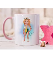 Bk Gift Kişiye Özel Kadın Yüzücü Karikatürlü Pembe Kupa Bardak-1, Sevgiliye Hediye, Arkadaşa Hediye