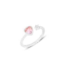 Gümüş rodyumlu pembe taşlı kalp modeli ayarlamalı yüzük SGTL12179RODAJ