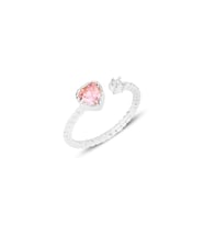 Gümüş rodyumlu pembe taşlı kalp modeli ayarlamalı yüzük SGTL12179RODAJ