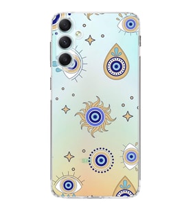 PrintiFy Samsung Galaxy A34 ile Uyumlu 1mm Slim Fit Nazar Boncuğu 5 Baskılı Şeffaf  Kılıf