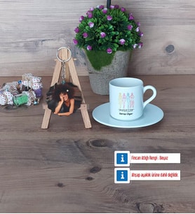 Modelist Türk Kahvesi Fincanı Ahşap Altlıklı ve Fotoğraflı Ahşap Anahtarlık Hediye (Model 2)