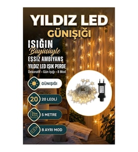 Dekoratif Yıldız LED Perde Aydınlatma 20 LED 5 Metre Günışığı Işıklı