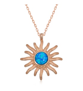 925 Ayar Gümüş Rose Mi Opal Taşlı Güneş Kadın Kolye