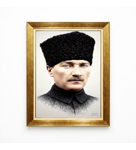 Tablore Mustafa Kemal Atatürk Kalpaklı Portre Lüks Gold Çerçeveli Tablo Dekoratif
