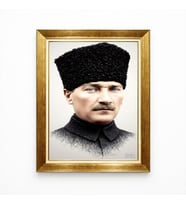 Tablore Mustafa Kemal Atatürk Kalpaklı Portre Lüks Gold Çerçeveli Tablo Dekoratif