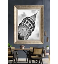 Tablore Siyah Beyaz Galata Kulesi Mimari Fotoğraf Çerçeveli Kanvas Tablo