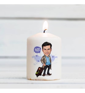 Kişiye Özel Seyahat Sever Erkek Karikatürlü Mum