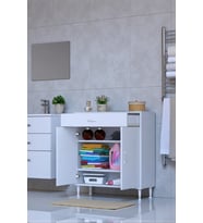 Eliusta Taha 75 cm 3 Bölmeli Beyaz Çok Amaçlı Dolap 2 Raflı Banyo Mutfak Dolabı 75x88x32,5 cm Düzenleyici