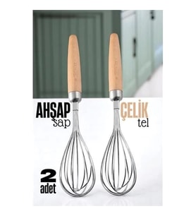 Mey İthalat® Ahşap Saplı Çelik Çırpıcı - Yumurta ve Sos Çırpıcı, Mutfak Çırpıcısı, Çırpma Teli