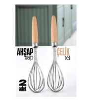 Mey İthalat® Ahşap Saplı Çelik Çırpıcı - Yumurta ve Sos Çırpıcı, Mutfak Çırpıcısı, Çırpma Teli