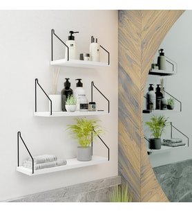Duvar Rafı 3’lü Set Kitaplık Mutfak Banyo Yaşam Alanı Beyaz