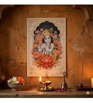 Krishna Ahşap Tablo - Hint Tanrısı & Yoga Sunak Dekoru - 16x24 cm Özel Baskı Spiritüel Sanat