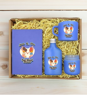 BK Gift Kişiye Özel İsimli DTF Best Friend Temalı Mavi Defter & Kahve Fincanı & Kolonya & Mum Hediye Seti-6, Arkadaşa Hediye, Doğum Günü Hediyesi