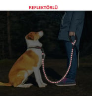 Büyük ve Orta Boy Köpekler İçin Kırmızı Reflektörlü Köpek Tasması 130 Cm Gezdirme Halatı