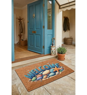 Valerine Life Kapı Önü Paspası 45x70cm Kaymaz Taban iç Dış Mekan Deniz Taşları ve Deniz Yıldızı