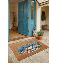 Valerine Life Kapı Önü Paspası 45x70cm Kaymaz Taban iç Dış Mekan Deniz Taşları ve Deniz Yıldızı