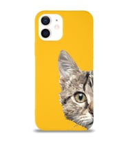 Apple iPhone 12 Mini Uyumlu Lansman Kılıf Catface Tasarımlı İçi Kadife Kapak-Sarı (Şeffaf)
