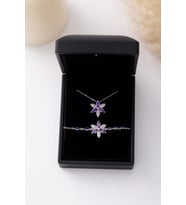 Işıklı Kutulu Gümüş Zambak Çiçeği Kolye & Bileklik Seti - 925 Ayar Gümüş Set