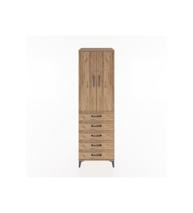Hyperion Dolap Tek Raflı 5 Çekmeceli Tek Askılı 60x44x195 Çam-Çam