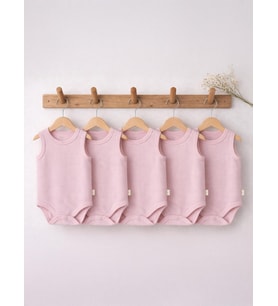 Civil Baby Organik 5 li Sıfır Kol 1-3 yaş Çıtçıtlı Badi - Bej 3-4 Yaş (Pembe)