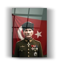 Mustafa Kemal Atatürk Yapay Zeka Cam Tablo - Ofis Dekoru - Ev Dekorasyonu - Hediyelik - Duvar Dekorasyonu - Modern - Ev Ve Yaşam (Kırmızı)