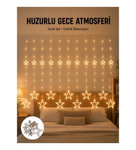 Mey İthalat® Yıldız Desenli Perde Tipi Peri Led 3x3 Metre Aydınlatma Yeni Nesil