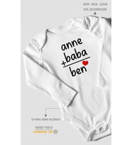 Anne Baba ve Ben Baskılı Bebek Zıbını – Çıtçıtlı Body  %100 Pamuk Uzun Kol (Beyaz)