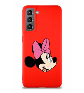 Samsung Galaxy S21 Soft Premier Kapak Minnie Mouse-A Tasarımlı Silikon Kılıf - Kırmızı (Şeffaf)