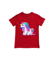 Unicorn baskılı pamuklu penye kumaş yazlık çocuk tişört (Kırmızı)