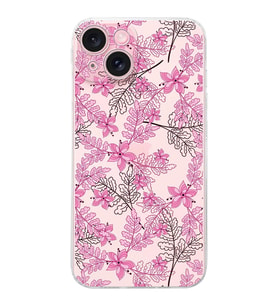PrintiFy Apple iPhone 15 Plus Uyumlu Kamera Korumalı Floral Pembe Tasarımlı Şeffaf Silikon Kılıf