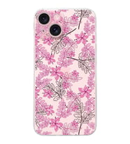 PrintiFy Apple iPhone 15 Plus Uyumlu Kamera Korumalı Floral Pembe Tasarımlı Şeffaf Silikon Kılıf