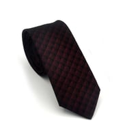 Siyah Küp Desenli Bordo Dokuma Kumaş Mendilli Slim Fit Kravat // SDK-2605-4