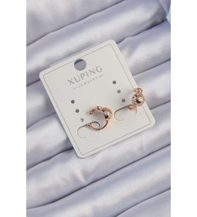 Xuping Rose Renk Zirkon Taşlı Bombeli Topçuk Earcuff Küpe