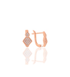 Söğütlü Silver Gümüş rose zirkon taşlı  baklava dilimi j küpe