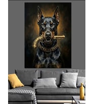 Altın Zincirli Ve Kravatlı Doberman Dekoratif Kanvas - Mdf Ahşap Tablo