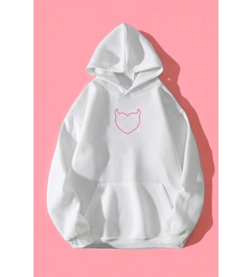 Kalp Baskılı Unisex Oversize Sweatshirt (Beyaz)