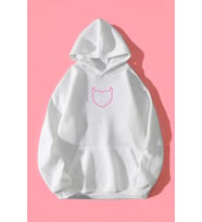 Kalp Baskılı Unisex Oversize Sweatshirt (Beyaz)