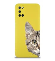 Oppo A92 Uyumlu Lansman Kılıf Catface Tasarımlı İçi Kadife Kapak-Sarı (Şeffaf)