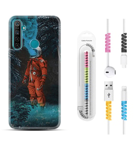Realme 5i 5 Pro 6i 7 Pro 8 Kılıf Kablo Koruma Spiral Silikon Astronot Smoke 1769