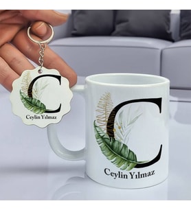 Kişiye Özel C Harfli Kupa Bardak ve Anahtarlık