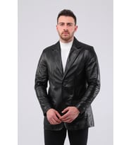 Erkek Hakiki Deri Yılan Baskı Blazer Ceket
