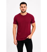 Wenic Erkek Basic Tişört Bisiklet Yaka Kısa Kol Günlük Yazlık Slim fit T-Shirt - Bordo
