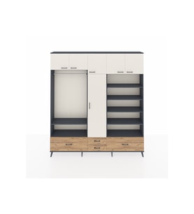 Arges Dolap 18 Raflı 4 Çekmeceli Tek Askılı 220x30x243 Antrasit-Aytaşı/Çam