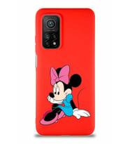 Xiaomi Mi 10T Soft Premier Kapak Minnie Mouse-E Tasarımlı Silikon Kılıf - Kırmızı (Şeffaf)