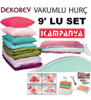 Dekorev Vakumlu Poşet 9 Parça Hurç Vakumlu Torba Vakumlu Saklama Hurcu Battaniye Yorgan Hurcu Stokta