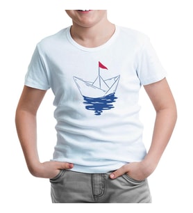 Paper Boat with a Red Flag Beyaz Çocuk Tshirt
