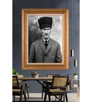 Altın Varaklı Çerçeveli Paspartulu Atatürk Tablo nh336 (Gold)